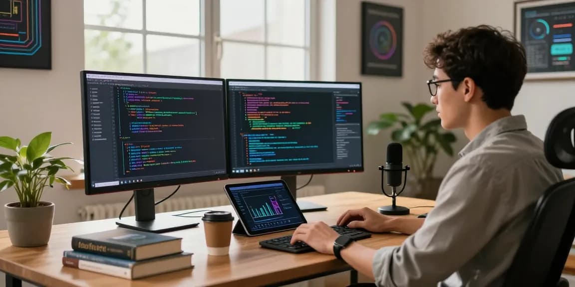 Data scientist working in an AI development workspace, showcasing crush ai innovation with high-tech displays and a collaborative atmosphere.