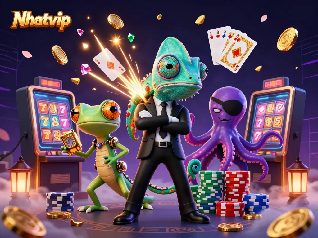 Nhatvip: Experience thrilling play with vibrant casino characters and dazzling game elements.