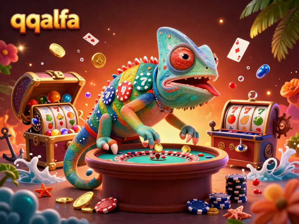 Memenangkan jackpot di qqalfa dengan chameleon pemilik kasino dan harta karun yang berkilauan.