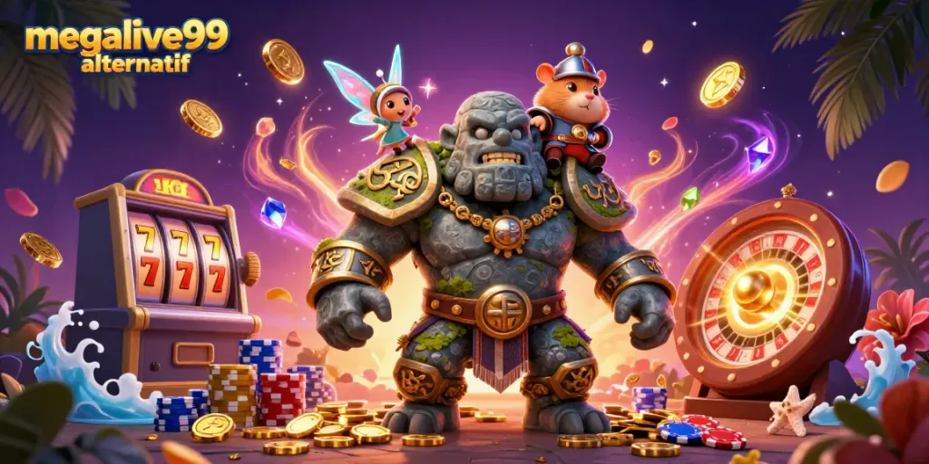 Menangkan jackpot di megalive99 alternatif dengan golem batu berhiaskan rune dan peri yang memancarkan sihir.