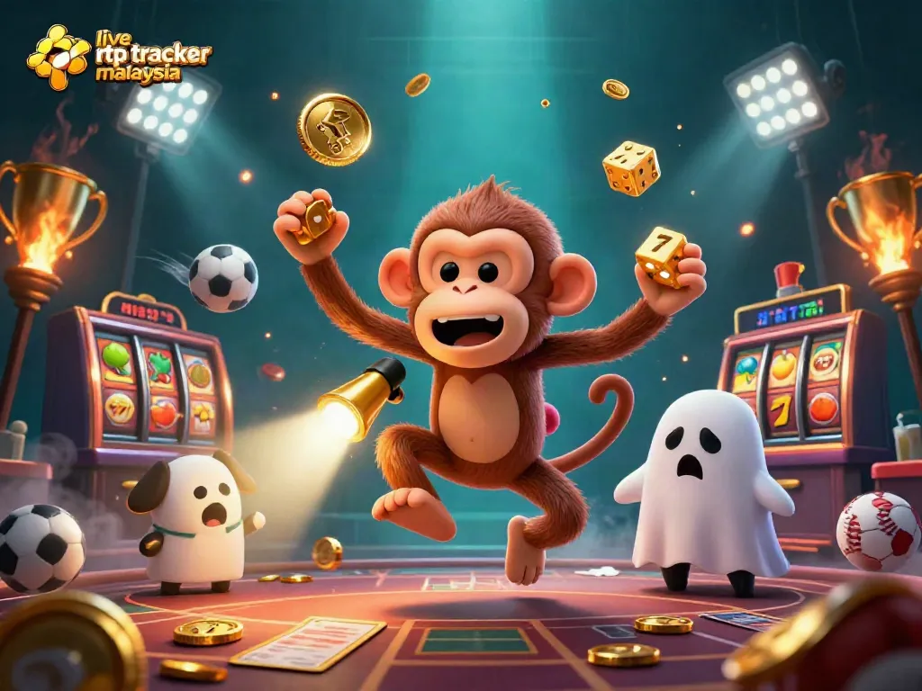 Track real-time slot performance with the live rtp tracker malaysia in this vibrant 3D casino scene.