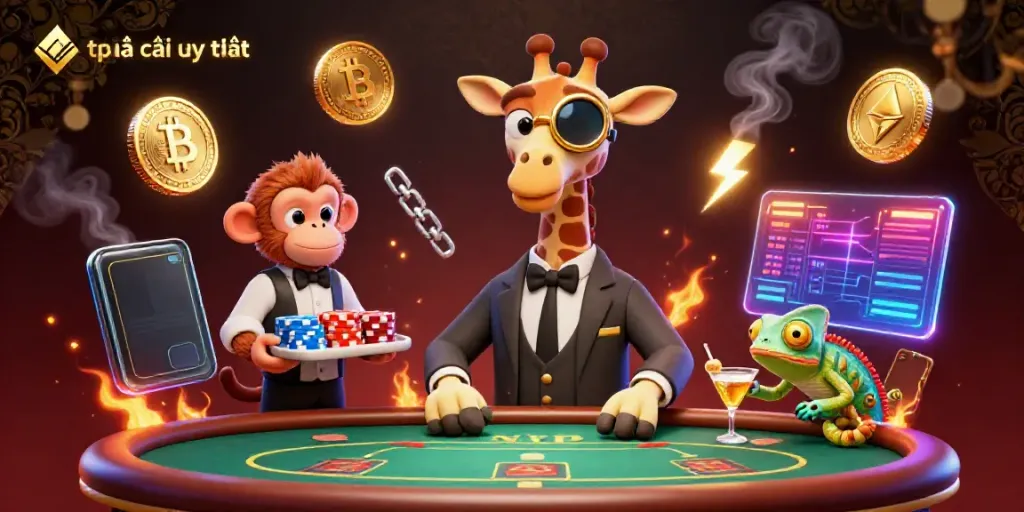 Engage with the top nhà cái uy tín in a lively casino atmosphere, highlighting unique gaming experiences and vibrant characters.