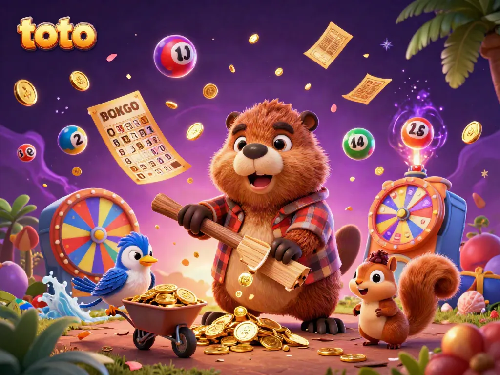 Experience thrilling gaming with toto as characters collect golden coins in an exciting lottery scene.