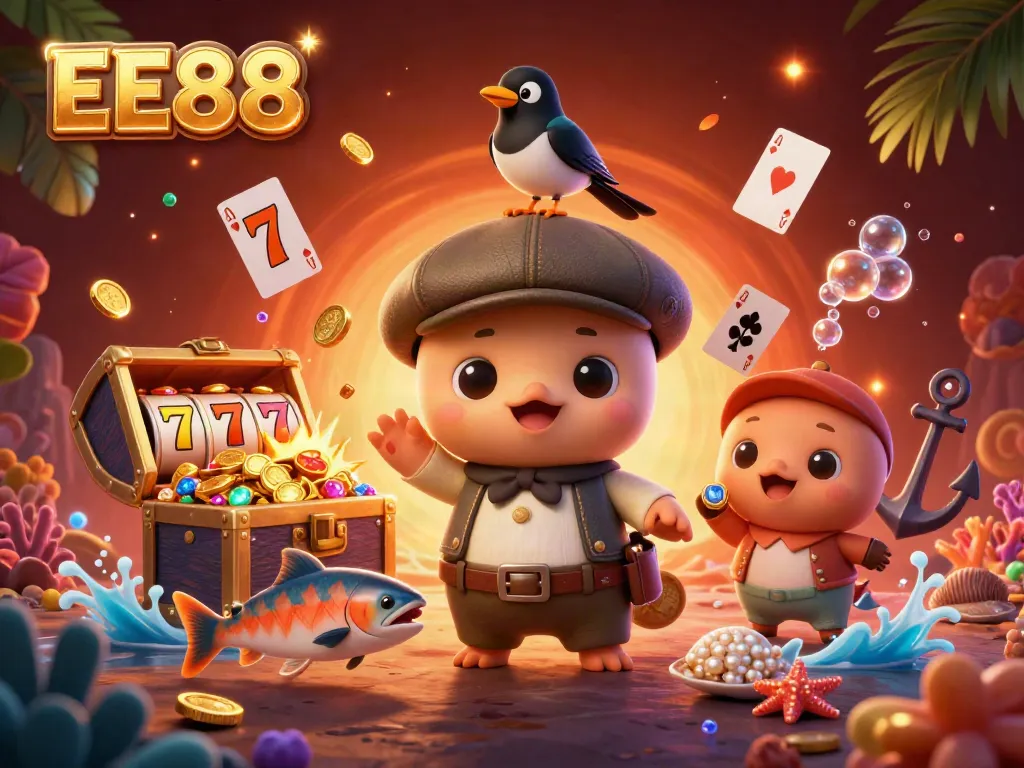 Experience thrilling wins at EE88 with playful 3D characters amid rich casino elements.