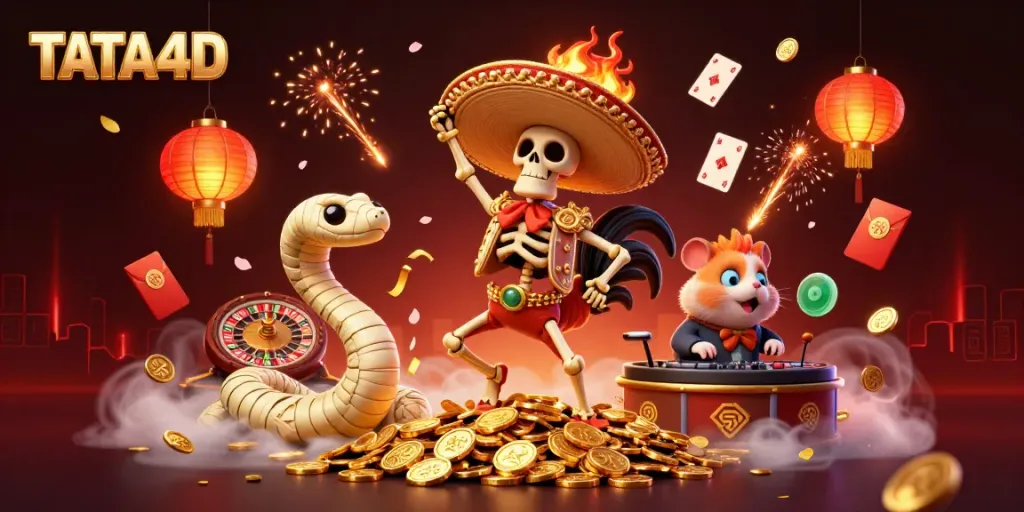 Experience the vibrant world of TATA4D live casino with a colorful victory dance scene.
