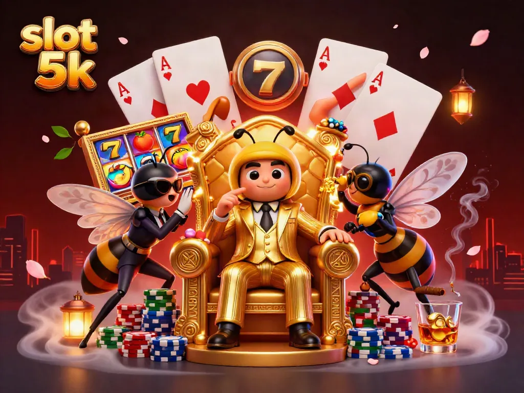 Engage with the excitement of slot 5k in this vibrant casino scene featuring animated characters and dynamic gaming elements.