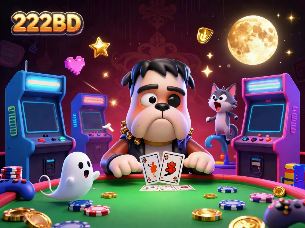 Join the fun at 222BD with a vibrant 3D cartoon casino scene featuring playful characters and dynamic elements.