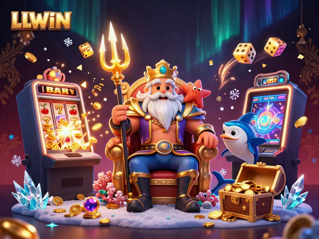 Experience LLWIN's vibrant casino world with Neptune and gaming elements bursting with excitement.