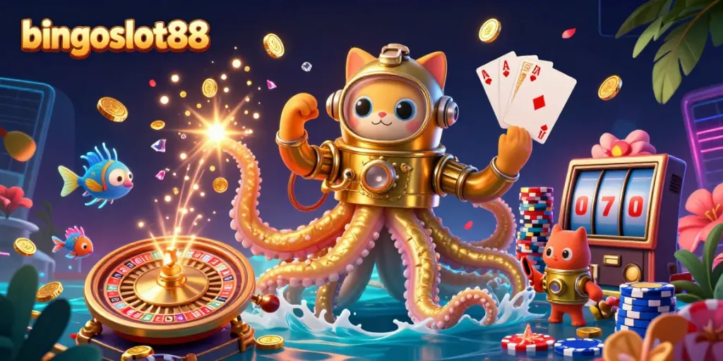 Rasakan keseruan bingoslot88 dengan kraken 3D dan kucing penyelam di kasino virtual.