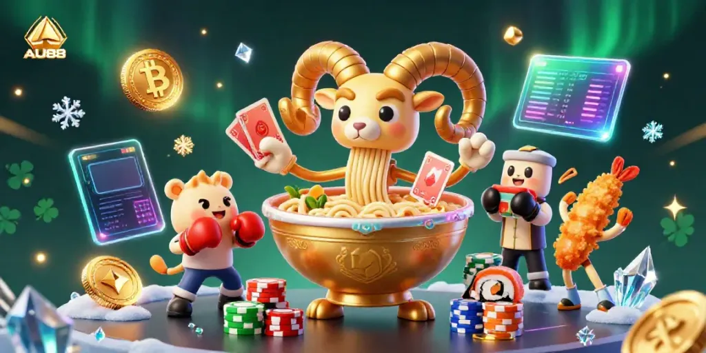 Experience AU88 with vibrant 3D characters and casino elements in a lively gambling scene.