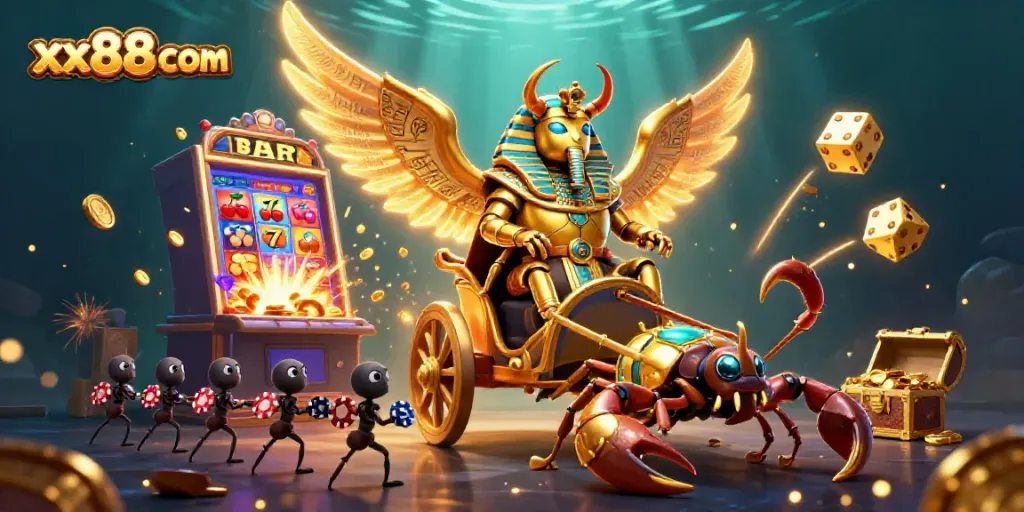 Experience winning thrills at xx88 com with a golden scarab and jackpot explosion.