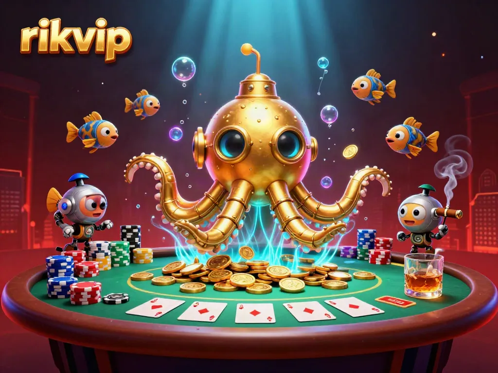 Join the excitement with rikvip as the kraken submarine emerges victorious in this dynamic gambling scene.
