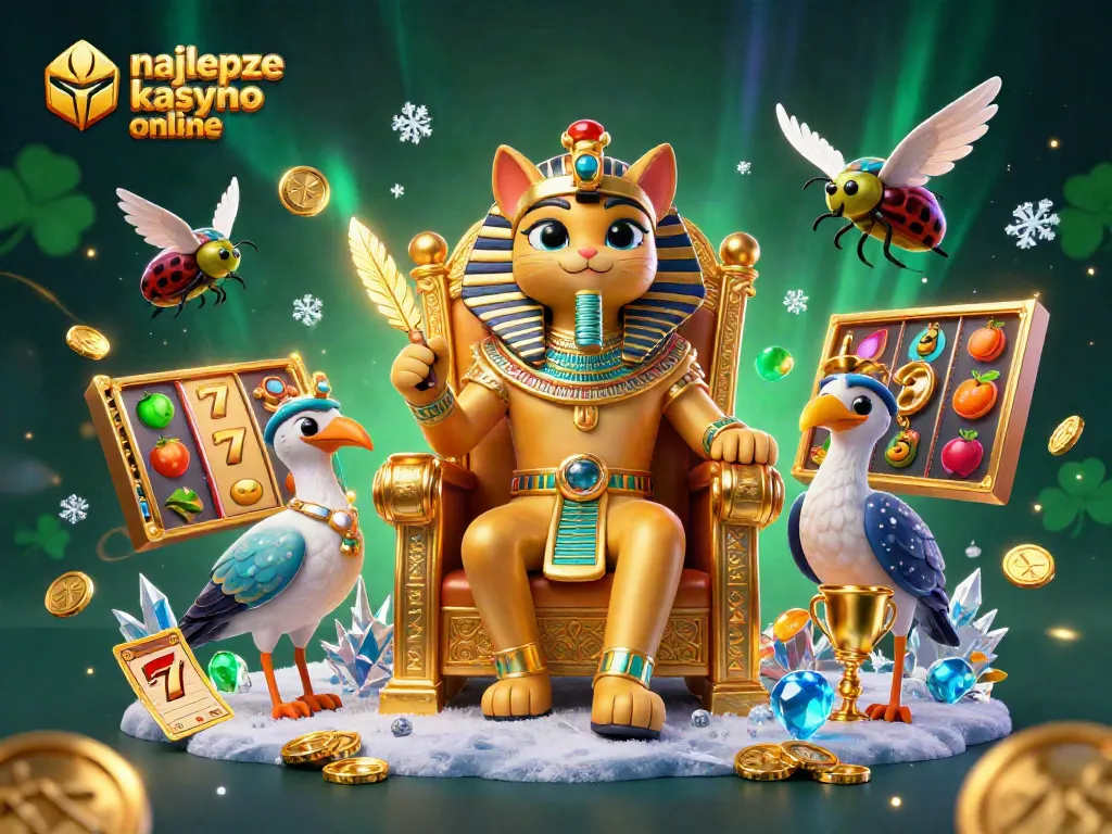 Experience the thrill at the najlepsze kasyno online with a majestic pharaoh cat, dynamic slot elements, and a magical atmosphere.