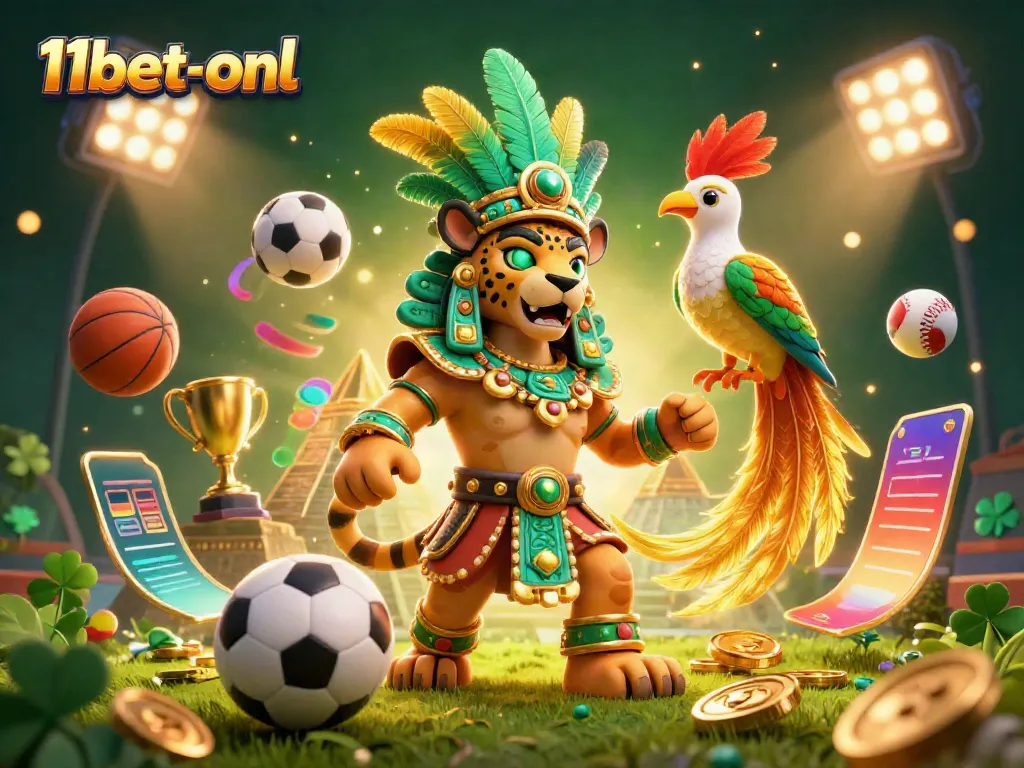 Engage with thrilling 11bet-onl sports betting action featuring vibrant characters, dynamic sports elements, and a captivating atmosphere.