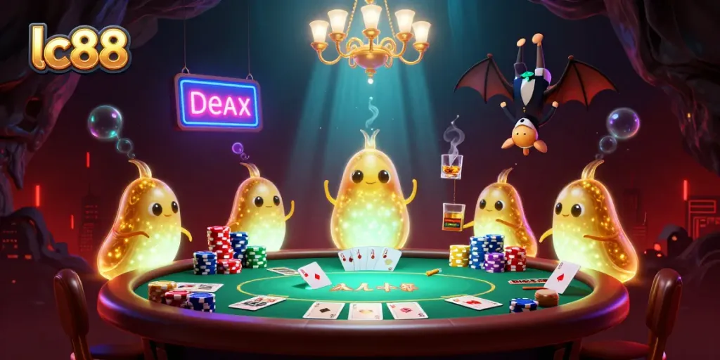 Light up your gaming experience at lc88 with a vibrant casino scene filled with glowworms illuminating the action.