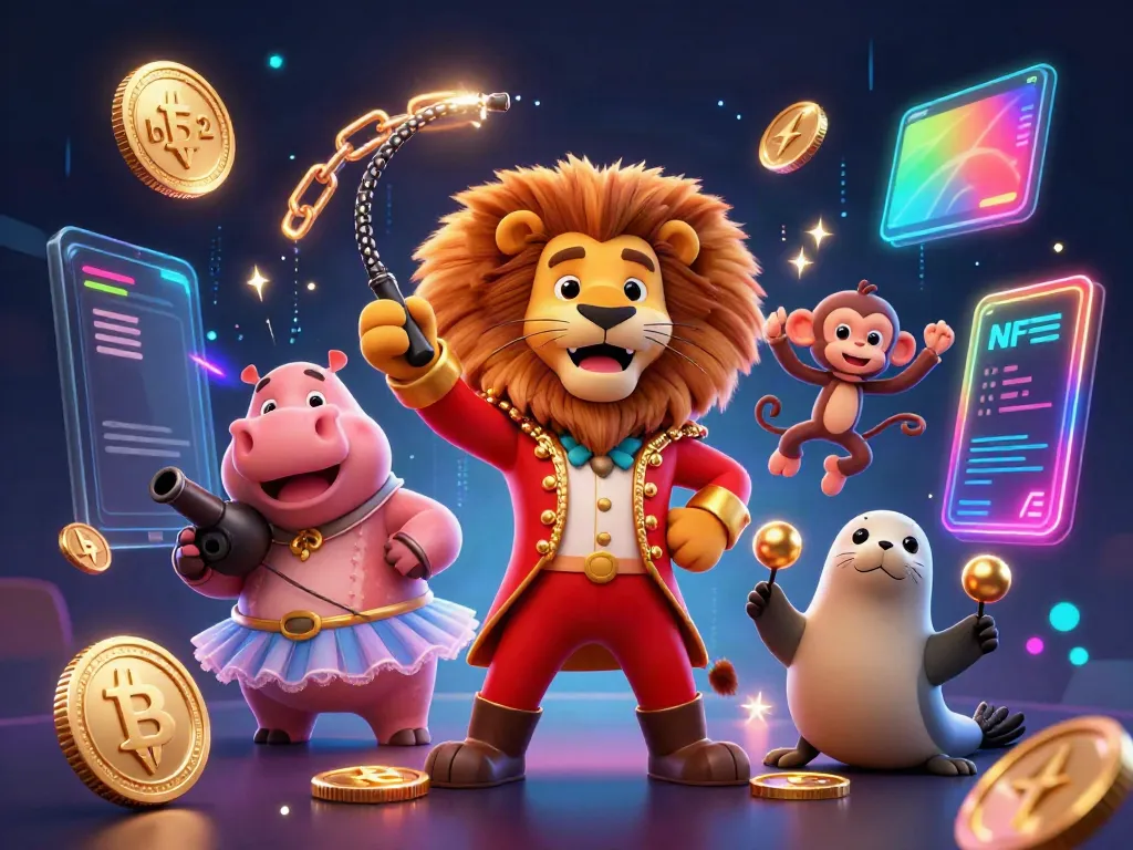 Experience b52 excitement with a lively casino scene featuring cartoon characters and crypto elements.
