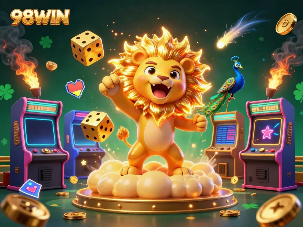 Experience the fun of 98WIN with vibrant gaming elements in a dynamic scene.