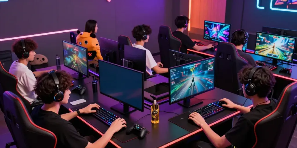 Diverse gamers engaged with Kilat404 platform, showcasing excitement and community.
