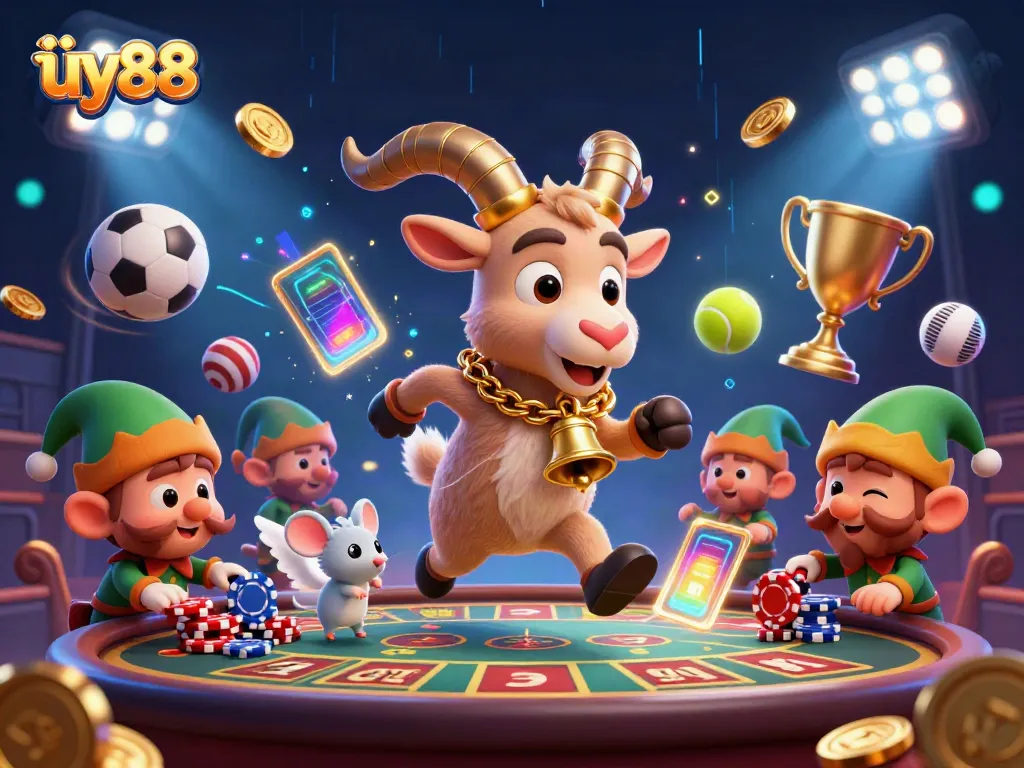 Experience thrilling games at uy88 with lively characters in a vibrant online casino scene.