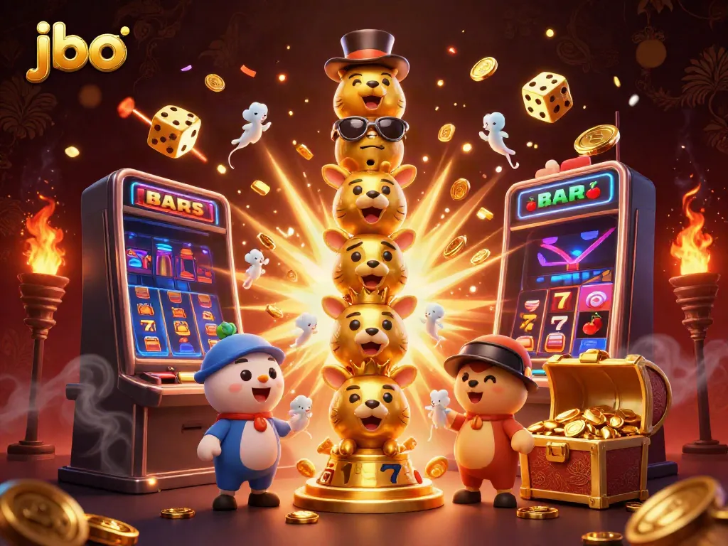 Experience thrilling wins at JBO with a vibrant slots atmosphere showcasing dynamic symbols and animated characters.