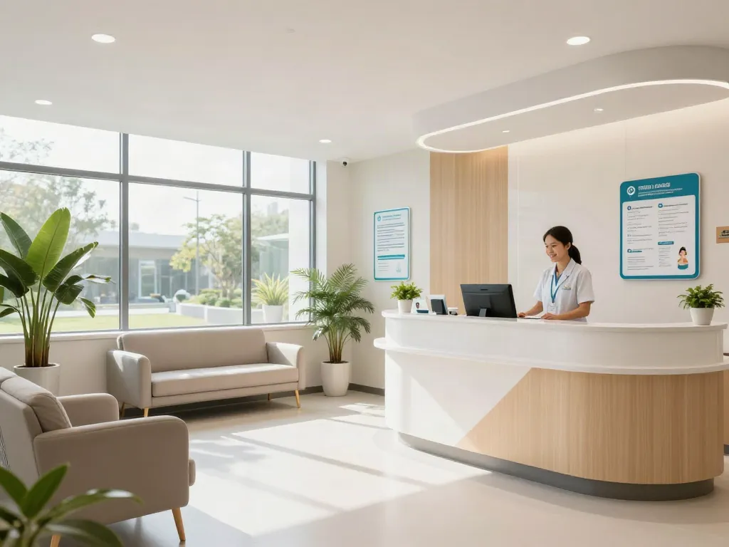 Image of a healthcare clinic reception, promoting medical services and patient care, highlighting compassionate doctor consultations in a wellness center setting; situs togel integrated naturally.