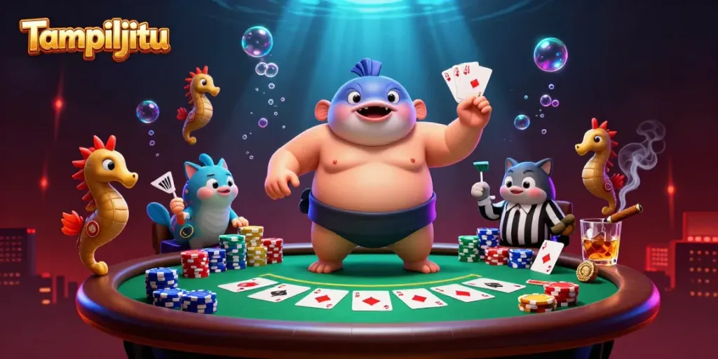 Experience Tampiljitu's immersive underwater casino scene featuring vibrant characters and rich poker elements.