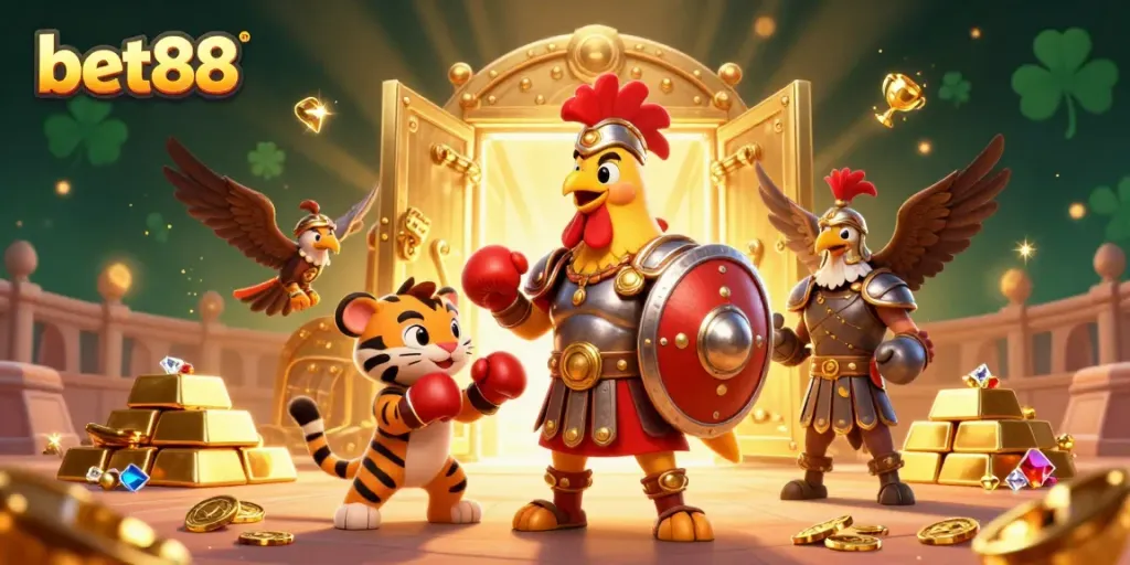 Experience thrilling betting action at bet88 with vibrant characters and dynamic casino elements.