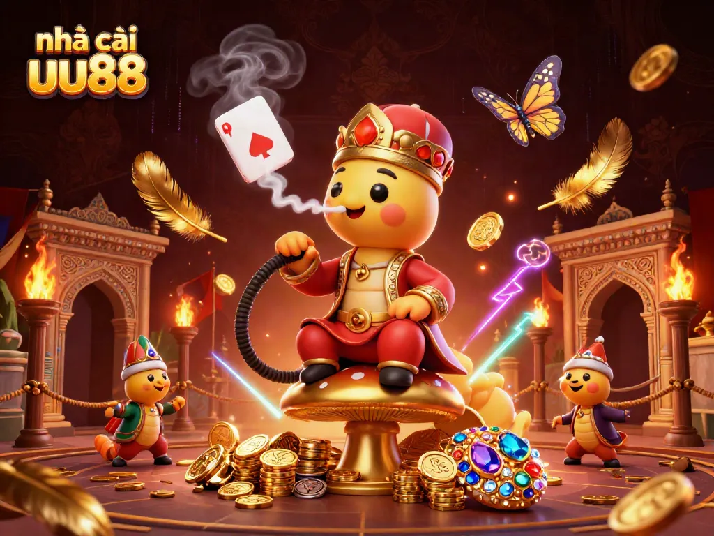 Engage with nhà cái uu88's thrilling gaming experience in a richly illustrated 3D casino scene.