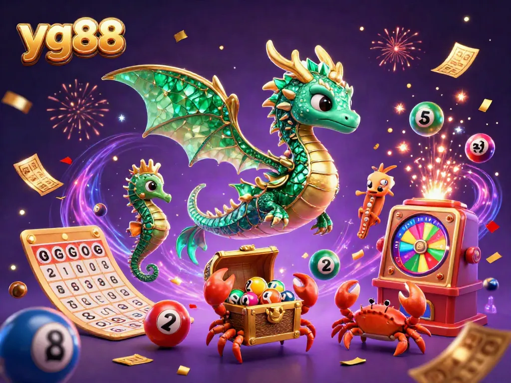 Experience the vibrant world of yg88 as a majestic sea dragon and royal seahorse guard float through a dynamic casino scene filled with lottery excitement.