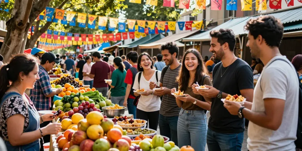 Situs Toto: Pasar lokal yang ramai dengan makanan dan kebersamaan.