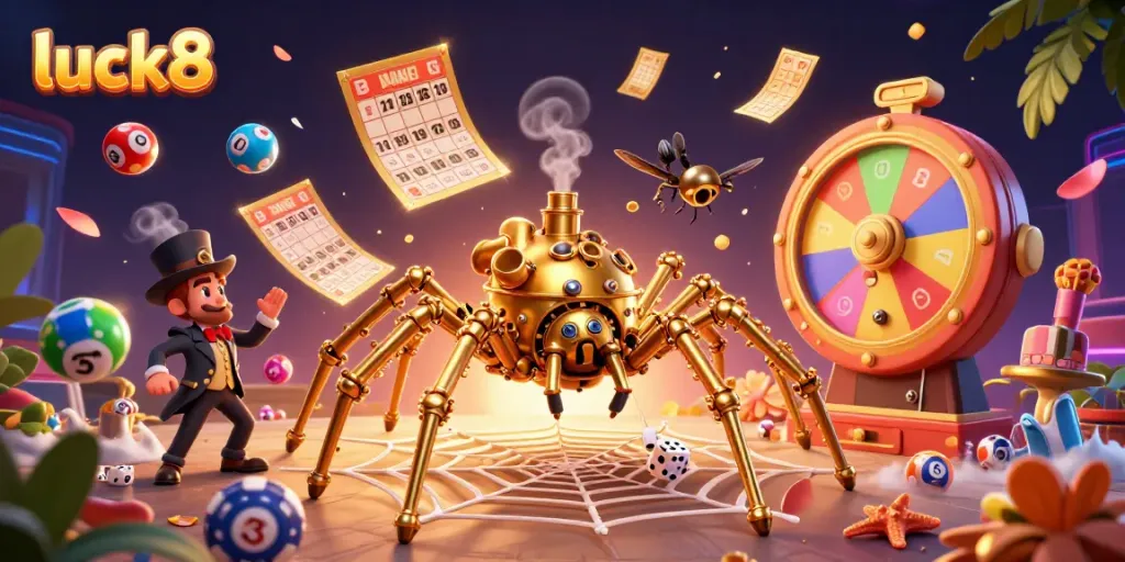 Engage in fun with luck8 as a steampunk spider spins a web of games and prizes.