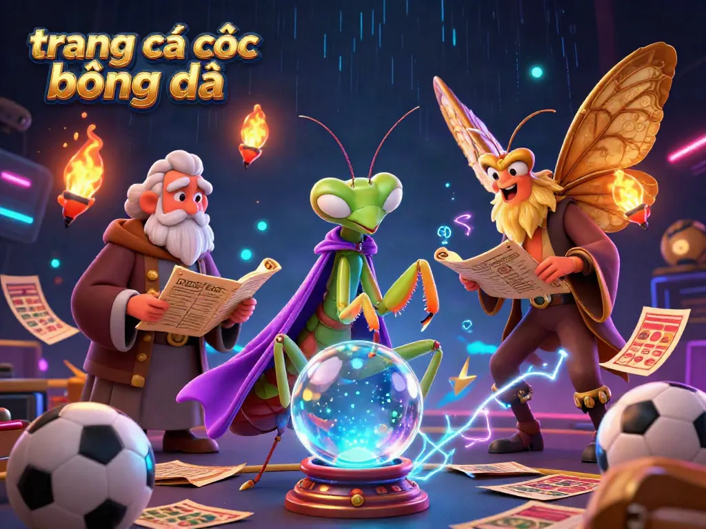 Experience engaging sports betting with trang cá cược bóng đá, featuring a whimsical fortune teller and stadium elements.