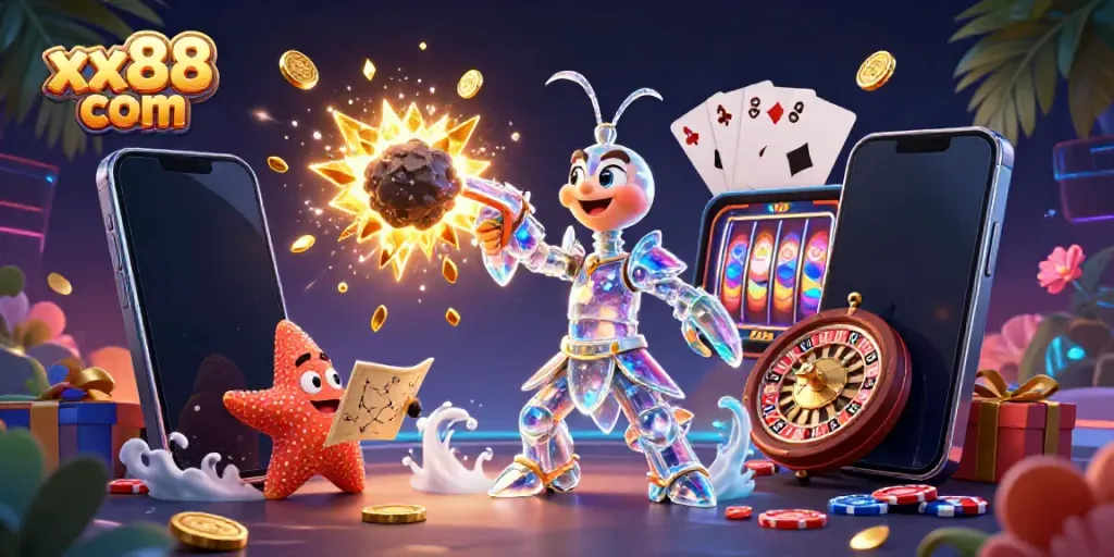 Experience excitement with the galactic samurai shrimp and vibrant gaming elements at xx88 com!