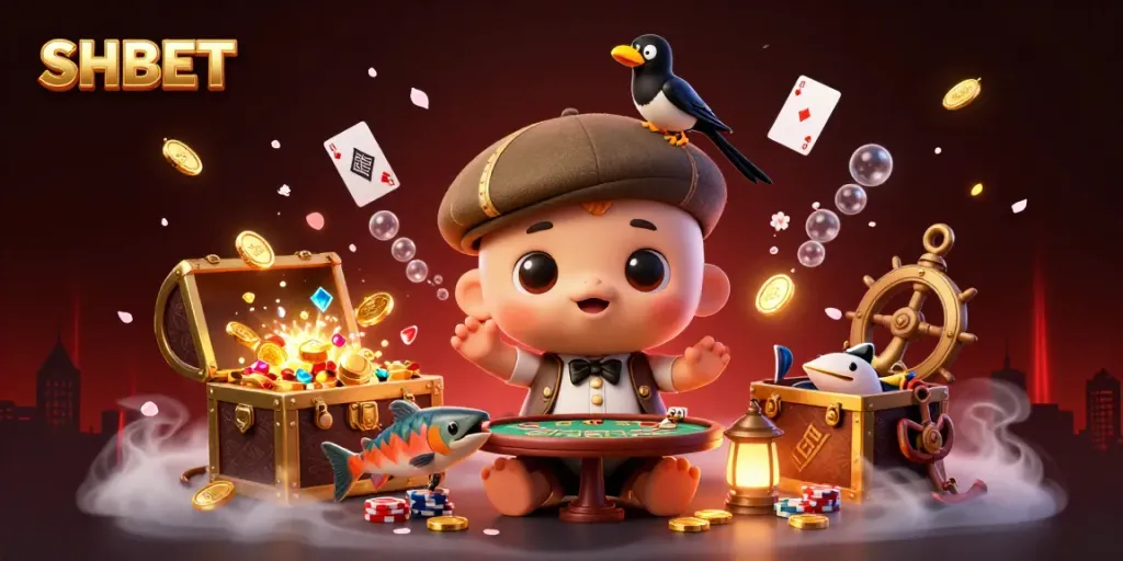 Win big at SHBET with playful casino characters in a vibrant, dynamic scene.