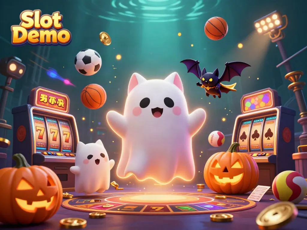 Experience Slot Demo with a ghost cat, vampire bat, and dynamic casino elements in an engaging 3D scene.