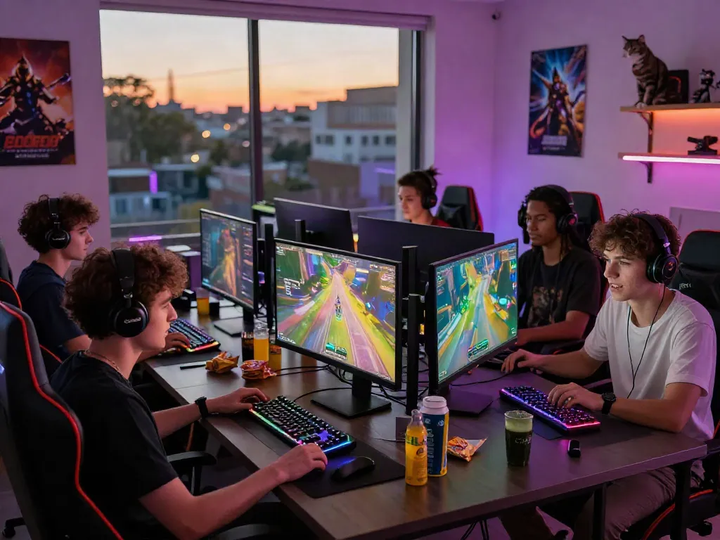 Gamers enjoying istana404 multiplayer session with vibrant graphics and modern setup.
