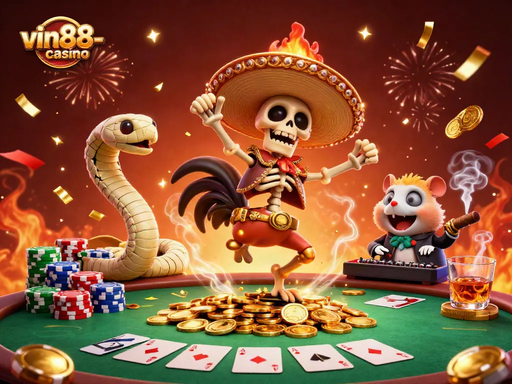 Experience the excitement of vin88-casino with themed characters and vibrant casino elements.