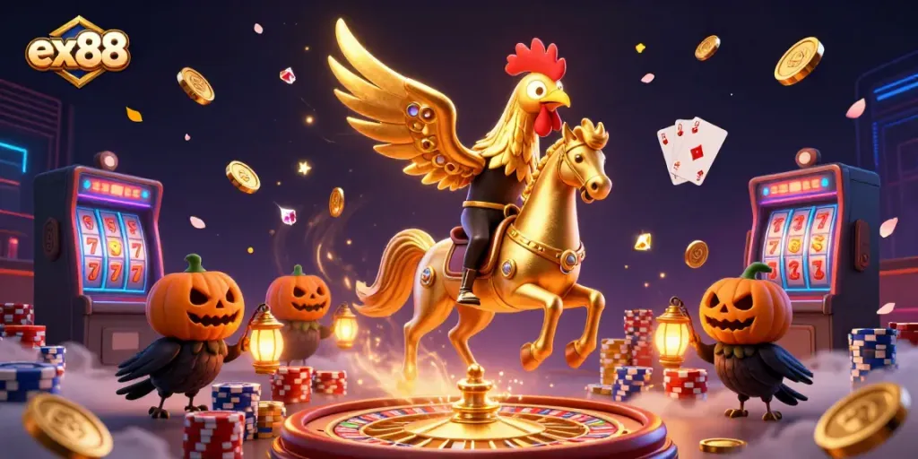 Experience ex88's thrilling casino adventure with dazzling symbols and captivating characters.
