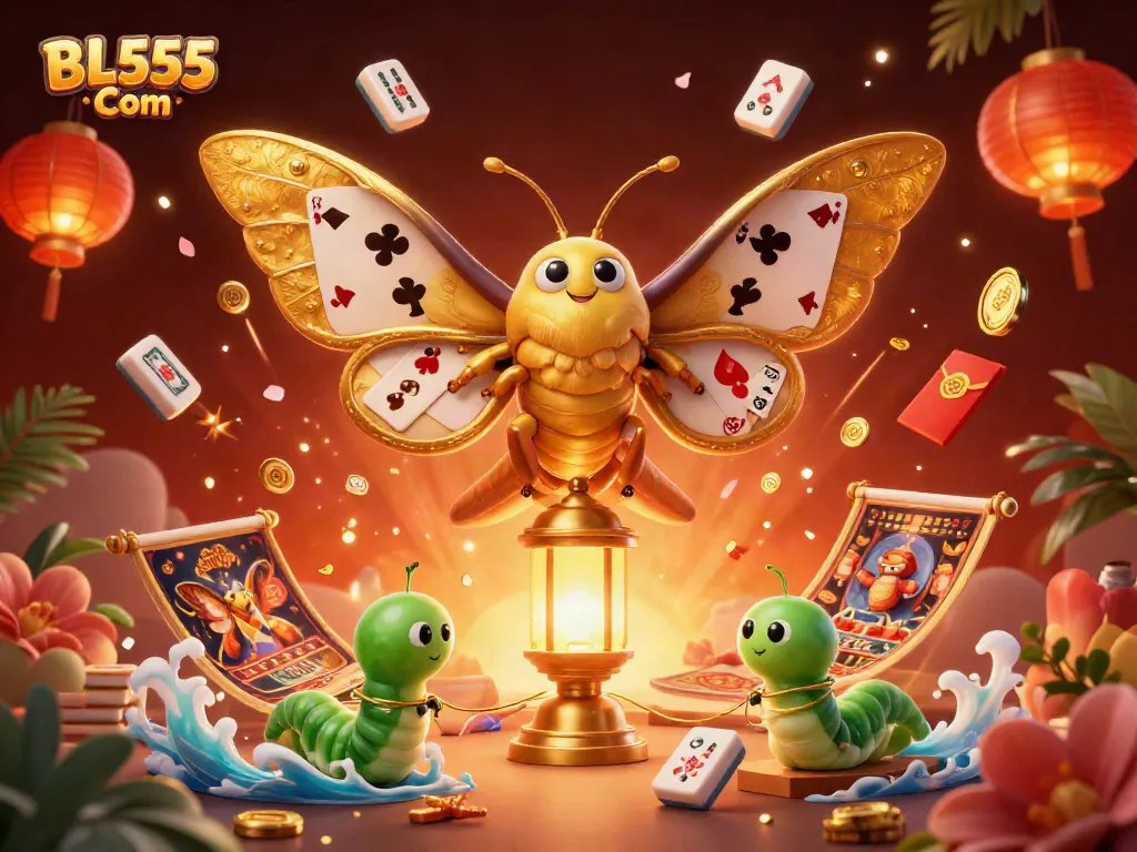 Engage in thrilling games at BL555 Com with a vibrant casino-themed illustration.