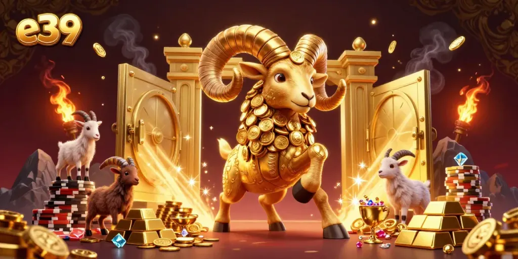Experience excitement and fortune with e39's vibrant casino scene featuring rich gold and dynamic elements.