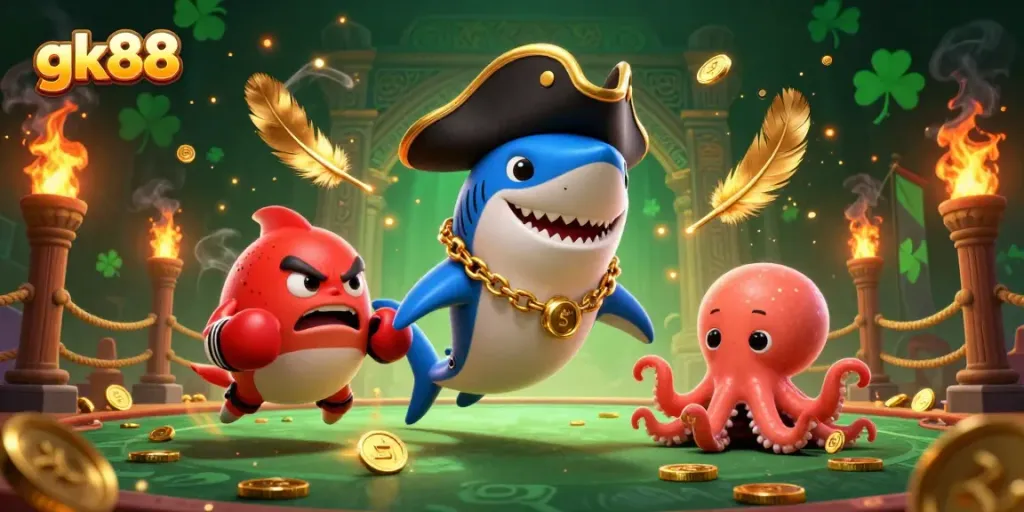 Engage with gk88 and the fun visuals of cartoon gambling characters in a high-energy scene.