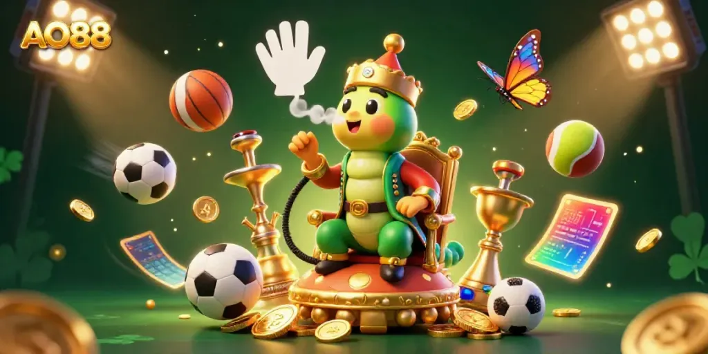 Engage in thrilling games at AO88 with a vibrant illustration of a whimsical casino scene.