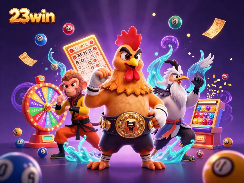 Play exciting games with 23win's cartoon characters and vibrant casino elements.