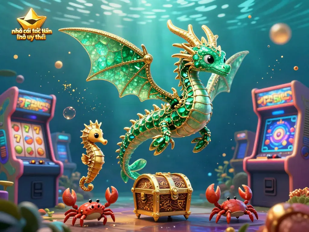 Experience the excitement of nhà cái trực tuyến uy tín with this vibrant 3D sea dragon illustration showcasing casino elements.