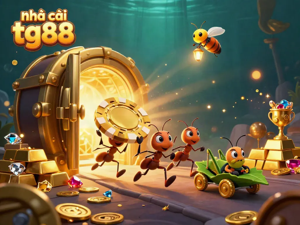 Ants pull a giant poker chip in the exciting scene at Nhà cái tg88 casino.