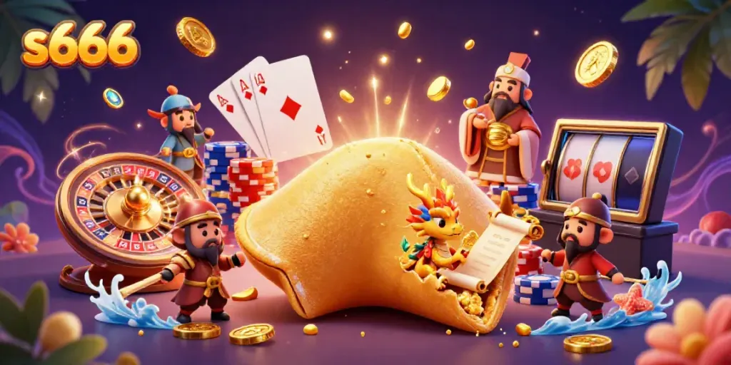 Enjoy thrilling action at s666 casino with a dynamic scene of fortune, dragons, and golden riches.