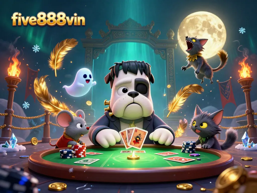 Experience thrilling gameplay at five888vin with cartoon characters in a spooky casino setting.
