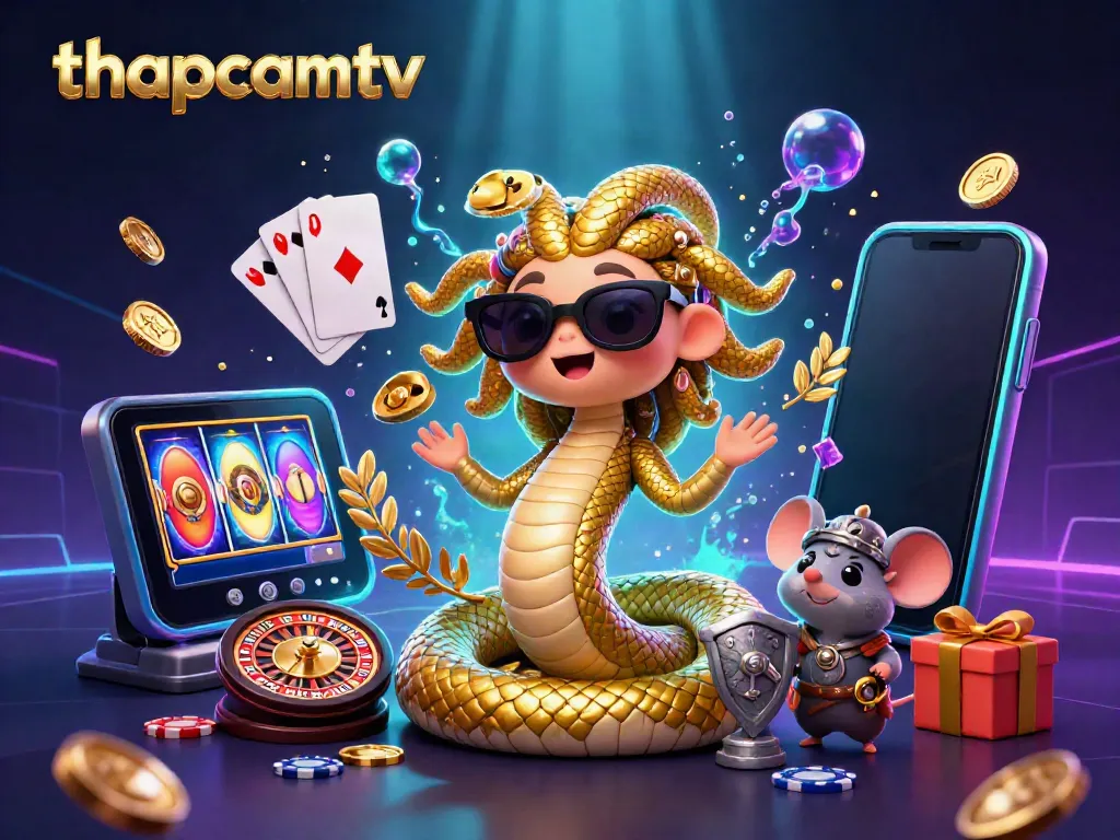 Experience excitement with thapcamtv as friendly characters celebrate around dynamic casino games, showcasing richness in detail.