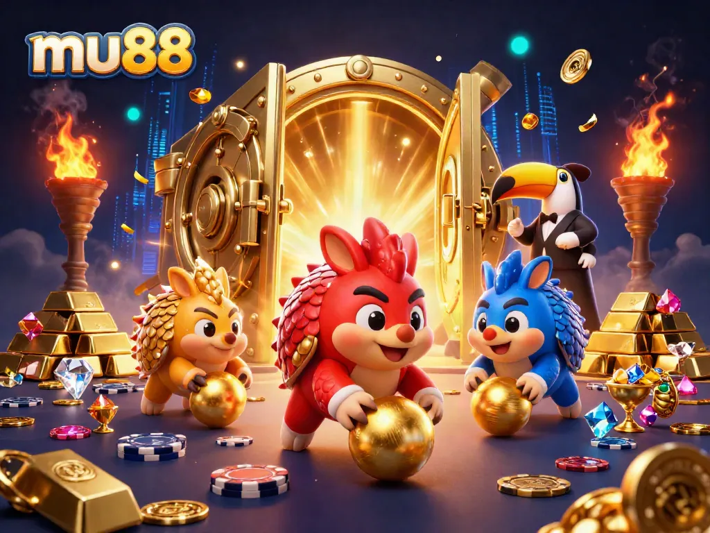 Experience thrilling casino action with mu88, featuring competitive pangolins in a dynamic 3D gambling scene.