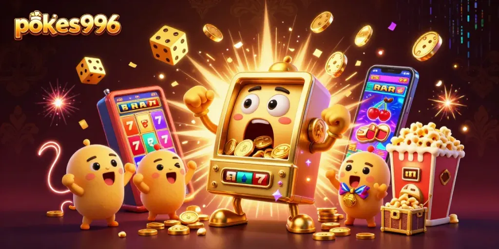 Experience the excitement of pokies996 with golden slot machines celebrating a jackpot explosion.